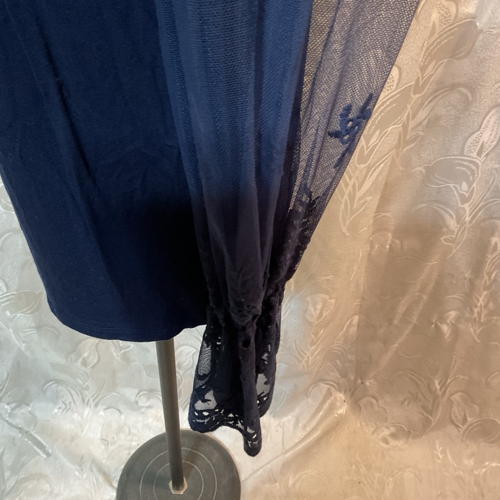 Willow Navy Blue Sheer Long Sleeve Mock Neck Blouse - Picture 4 of 6